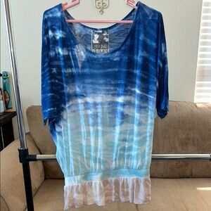 Young Fabulous and Broke Blue Tie-Dye Women's Top Size L